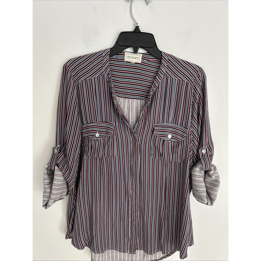 40UR Dreamers Women's L Long Sleeve/Rolled Up Stripe Lightweight Blouse Red/blue